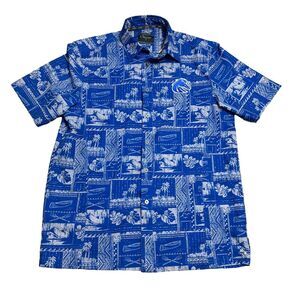 BSU Boise State‎ Broncos Small Blue Hawaiian Single Stitch Button Front Shirt